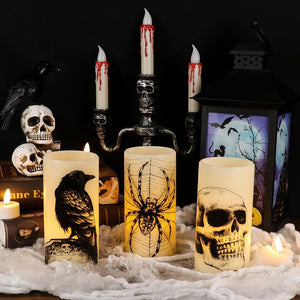 Velas parpadeantes LED sin llama Eldnacele Halloween Operadas con batería con temporizador de 6H Calavera