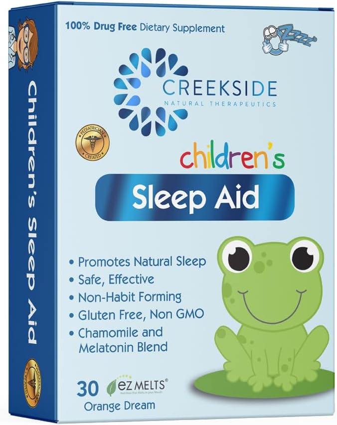 Creekside Naturals - Ayuda para dormir para niños, con melatonina y manzanilla, cero azúcar, vegano, formulado por pediatra, sabor a sueño de naranja, 30 tabletas EZ Melt ln26