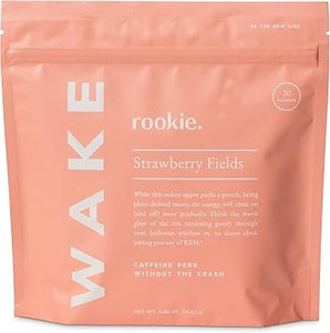 Rookie Wellness Wake - Bebida energética natural en polvo con 125 mg de cafeína proveniente de extracto de té verde, vitaminas del complejo B, extracto de ashwagandha y extracto de guaraná (30 porciones, Strawberry Fields) ln25