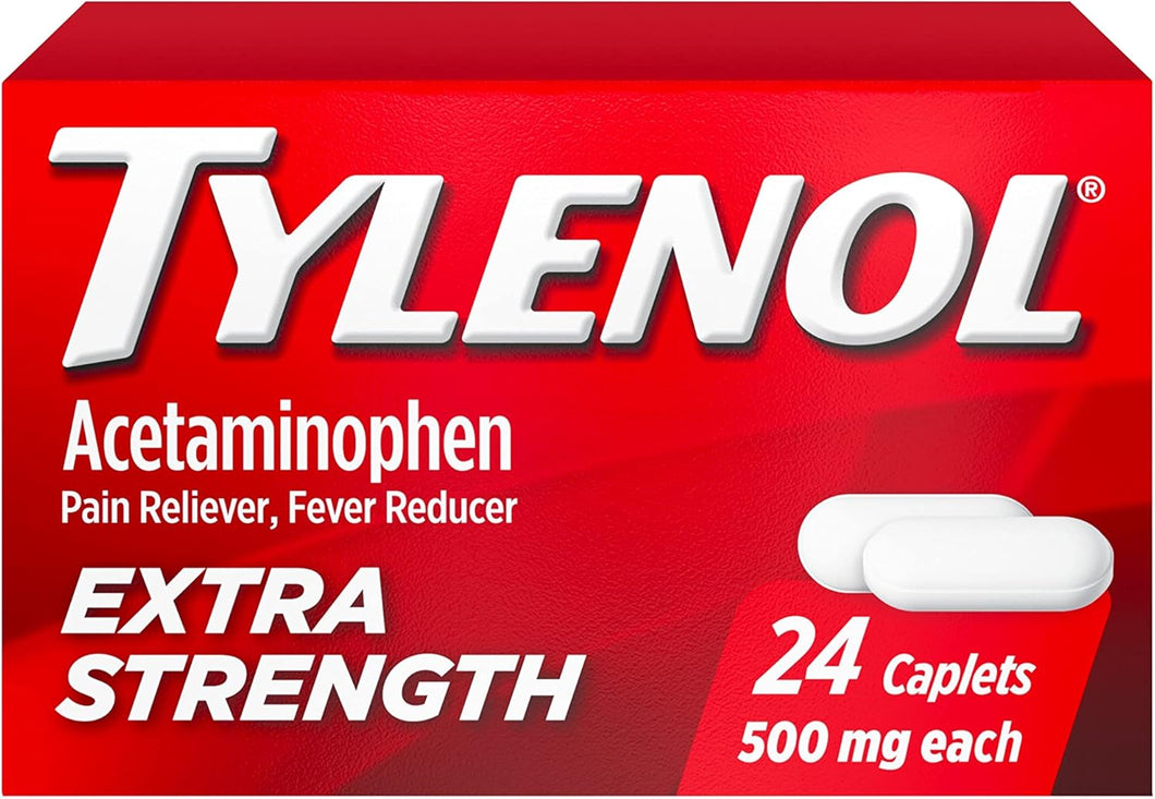 Tylenol Comprimidos extra fuertes con 500 mg de acetaminofeno, analgésico y reductor de fiebre, 24 unidades