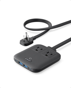 Anker Estación de carga nano (67 W máximo), tira de alimentación USB C 6 en 1 para iPhone 15/14 y MacBook, a19 con enchufe plano y cable de extensión delgado no desmontable de 5 pies, 2 CA, 2 USB A, 2 USB