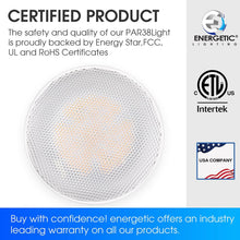 Cargar imagen en el visor de la galería, E ENERGETIC LIGHTING PAR38 - Bombilla LED para exteriores, luz diurna de 5000 K, equivalente a 90 W, clasificación húmeda, 9 A19 00 lm, base E26, no regulable, UL, paquete de 12 bombillas de inundación A19
