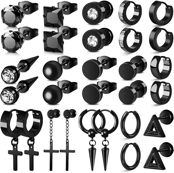 XINNSTAR - Juego de 15 pares de aretes para hombre a24