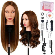 Cargar imagen en el visor de la galería, Cabeza de maniquí Beauty Star con 80% de cabello humano real, cabeza de muñeca para peinado

