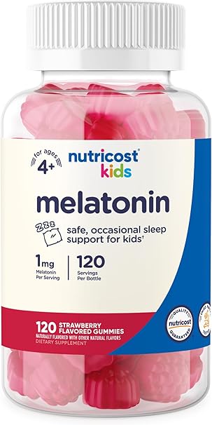 Gomitas de melatonina para niños de Nutricost, 1 mg, 120 gomitas, sabor a fresa A23