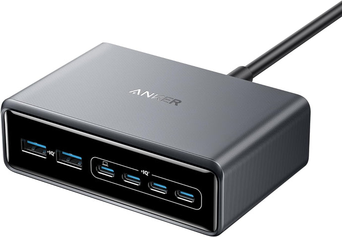 Anker Cargador Prime, estación de carga GaN de 6 puertos de 200 W, cargador de escritorio de carga rápida USB-C PD,a19 compatible con iPhone, Samsung, MacBook, Dell y más