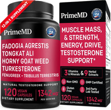 Cargar imagen en el visor de la galería, PrimeMD Fadogia Agrestis y Tongkat Ali 12 en 1 para hombres – Suplemento de testosterona para hombres con hierba de cabra cachonda – Suplemento de salud masculino para el bienestar general con 1342 mg
