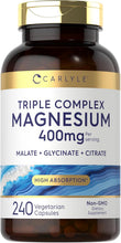 Cargar imagen en el visor de la galería, Carlyle Complejo triple de magnesio | 400 mg | 240 cápsulas | Malato de magnesio, glicinato y citrato
