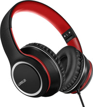 Cargar imagen en el visor de la galería, LORELEI X8 Auriculares con cable con micrófono con línea de nailon sin enredos de 4.8 ft y enchufe de 0.138 in, ligeros plegables y portátiles ln24 para smartphone, tableta, computadora, Mp3/4 (negro-rojo)
