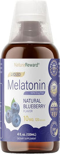 Melatonina 10 mg | Líquido de 4 onzas líquidas | 120 porciones | Sabor a arándano | para adultos | Suplemento vegetariano sin OMG LN26