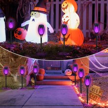 Cargar imagen en el visor de la galería, Luces solares de Halloween moradas con llama parpadeante
