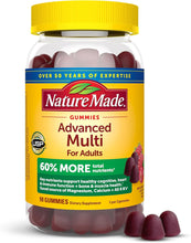 Cargar imagen en el visor de la galería, Gomitas multivitamínicas avanzadas Nature Made para adultos con citrato de magnesio, calcio y las 8 vitaminas B, soporte nutricional diario, 90 gomitas, suministro para 30 días ln25
