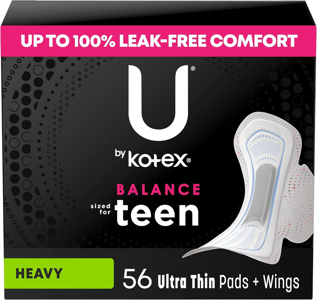 U by Kotex Almohadillas ultrafinas con alas de tamaño equilibrado para adolescentes A24