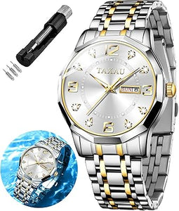 Relojes para hombre, números arábigos, esfera grande, fácil de leer, estilo simple, día fecha, a21 diamante, cara grande, reloj de acero inoxidable impermeable para hombre