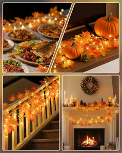 Decoración de otoño 2 Pack Guirnalda de otoño iluminada, Total 16.4ft 40 Decoraciones LED de Acción de Gracias Luces de cadena de Halloween