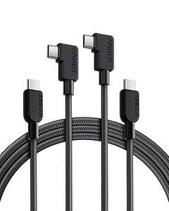 Anker Cable (2 unidades de 6 pies), cable USB C a USB C de ángulo recto de 240 W,a19 cable de carga trenzado tipo C de 90 grados para iPhone serie 16 y más (USB 2.0, negro)