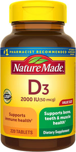 Nature Made Comprimidos de vitamina D3 2000 UI 100 unidades, 2674, 1 ln25