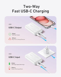 Anker Zolo Power Bank, cargador portátil de 10,000 mAh 30 W con cable USB-C integrado para viajes, batería de carga rápida para iPhone serie 16/15, MacBook, Galaxy, iPad y más ln23