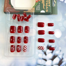 Cargar imagen en el visor de la galería, Vopintpy Uñas postizas a presión de Navidad de invierno, diseño de copos de nieve blancos, cortas, cuadradas, rojas, a22 de color sólido, brillantes, para... Nombre del patrón:Diseño de Navidad 1055
