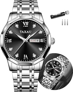 Reloj de vestir para hombre, reloj de lujo con diamantes impermeable, de cara grande, de acero inoxidable, a la moda, clásico, a21 con fecha de día, dos tonos, plateado, dorado, negro, azul, azul,
