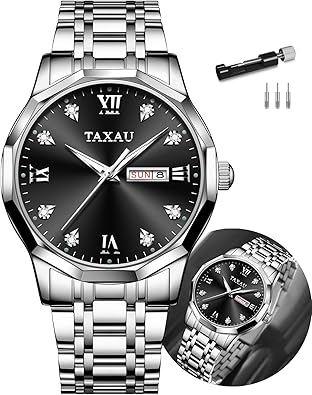 Reloj de vestir para hombre, reloj de lujo con diamantes impermeable, de cara grande, de acero inoxidable, a la moda, clásico, a21 con fecha de día, dos tonos, plateado, dorado, negro, azul, azul,