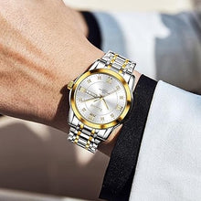 Cargar imagen en el visor de la galería, Relojes para hombre, números arábigos, esfera grande, fácil de leer, estilo simple, día fecha, diamante, A21 cara grande, reloj de acero inoxidable impermeable para hombre
