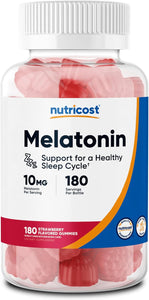 Nutricost Melatonina 10 mg, 180 gomitas (90 porciones), sabor a fresa, sin gluten, sin OMG, sin jarabe de maíz ln26