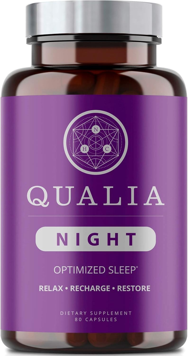 Qualia Night Sleep Aid | Formación sin hábito | Suplemento respaldado por la ciencia para un sueño refrescante profundo | Sin melatonina, vegano, sin OMG, sin gluten ln26
