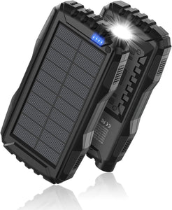 Power-Bank-Solar-Charger - Cargador portátil de 42800 mAh, banco de energía solar, batería externa 5V3.1A Qc 3.0 cargador rápido integrado linterna súper brillante (negro profundo) Ln23