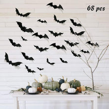 Cargar imagen en el visor de la galería, 68 piezas de decoración de murciélagos para pared, decoraciones de Halloween, pegatinas 3D de murciélagos
