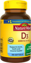 Cargar imagen en el visor de la galería, Vitamina D3, 180 cápsulas blandas, vitamina D 1000 IU (25 mcg) ayuda a apoyar la salud inmunológica, huesos y dientes fuertes, y función muscular, ln25 125% del valor diario de vitamina D en solo una cápsula blanda diaria
