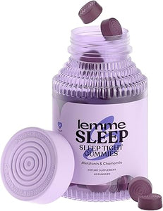 Gomitas para dormir Lemme con 5 mg de melatonina, a23 L-teanina, manzanilla y lavanda, ayuda para dormir por la noche sin medicamentos, veganas, sin gluten, sin gelatina, sin OGM, sabor a frutos del bosque (60 unidades)
