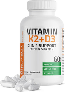 Bronson Vitamina K2 (MK7) con suplemento D3 Fórmula sin OMG 5000 UI Vitamina D3 y 90 mcg Vitamina K2 MK-7 A24