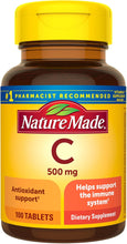 Cargar imagen en el visor de la galería, Nature Made Vitamina C 500 mg, suplemento dietético para apoyo inmunológico, ln25 100 tabletas, suministro para 100 días
