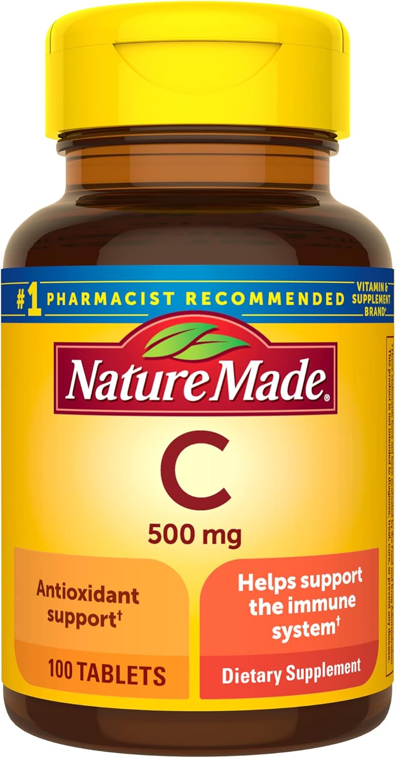 Nature Made Vitamina C 500 mg, suplemento dietético para apoyo inmunológico, ln25 100 tabletas, suministro para 100 días