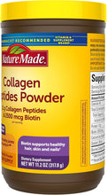 Cargar imagen en el visor de la galería, Nature Made Collagen Peptides Powder Tipo 1 y 3, colágeno en polvo para apoyar las articulaciones, sin sabor, sin azúcar, apto para dieta cetogénica, con biotina para apoyar el cabello, la piel y las uñas, 11,2 oz, suministro para 28 días ln25
