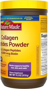 Nature Made Collagen Peptides Powder Tipo 1 y 3, colágeno en polvo para apoyar las articulaciones, sin sabor, sin azúcar, apto para dieta cetogénica, con biotina para apoyar el cabello, la piel y las uñas, 11,2 oz, suministro para 28 días ln25