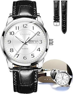 Reloj de cuero negro para hombre, fecha, cuarzo, analógico, a21 diamantes, cara grande, impermeable, regalos para él