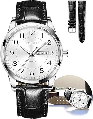Reloj de cuero negro para hombre, fecha, cuarzo, analógico, a21 diamantes, cara grande, impermeable, regalos para él