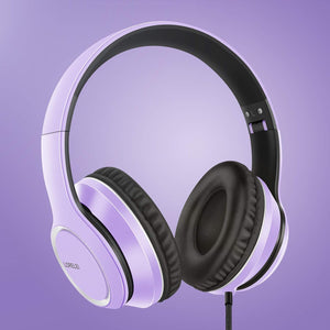 LORELEI X8 Auriculares con cable con micrófono con línea de nailon sin enredos de 4.8 ft y enchufe de 0.138 in, ligeros plegables y portátiles para ln24 smartphone, tableta, computadora, MP3/4 (morado