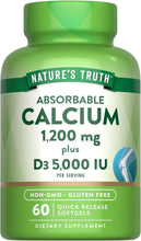 Cargar imagen en el visor de la galería, Nature's Truth Calcio 1200 mg con vitamina D3 5000 UI | 60 cápsulas blandas | de carbonato de calcio
