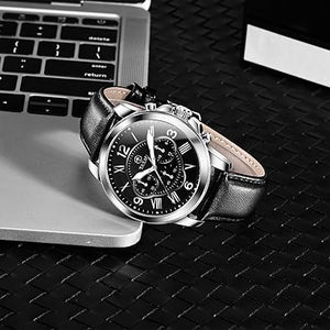 Relojes de cuero para hombre, resistente al agua, cronógrafo, luminoso, de lujo, reloj, clásico, de acero inoxidable, a21 analógico, de cuarzo, casual, trabajo, deportivo, con cara grande, número