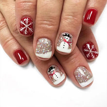 Cargar imagen en el visor de la galería, Mdscve - Uñas postizas a presión de Navidad, cuadradas cortas, uñas postizas rojas con diseños de copo de nieve, a22 muñeco de nieve, uñas acrílicas con... Color:Plaza de Navidad-17
