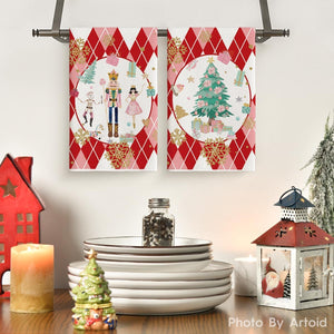 Artoid Mode Juego de 2 toallas de cocina de Navidad con diseño de árbol de cascanueces rojos,ln23 18 x 26 pulgadas, caja de regalo con copos de nieve, decoración de invierno