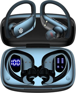 Auriculares inalámbricos bmani con Bluetooth, 48 horas de reproducción, deportivos, con pantalla LED, con ganchos para la orejaA23