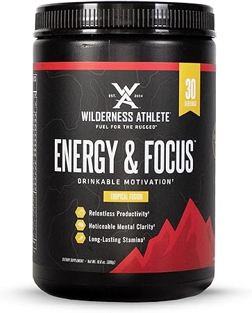 Energía y concentración | Amplificador de energía para mujeres y hombres - Mezcla de bebida energética con cafeína natural - Bebida energética en polvo baja en carbohidratos y sin azúcar - Envase de bebida energética de 30 porciones (Tropical Fusion) ln25