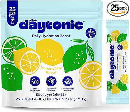 Polvo de hidratación con electrolitos, 25 porciones | Vitaminas C, B12 y B6, niacina, 480 mg de sodio y más | Mezcla de bebida con electrolitos baja en calorías y sin aspartamo | Paquetes de hidratación intravenosa con sabor a limón y lima ln25