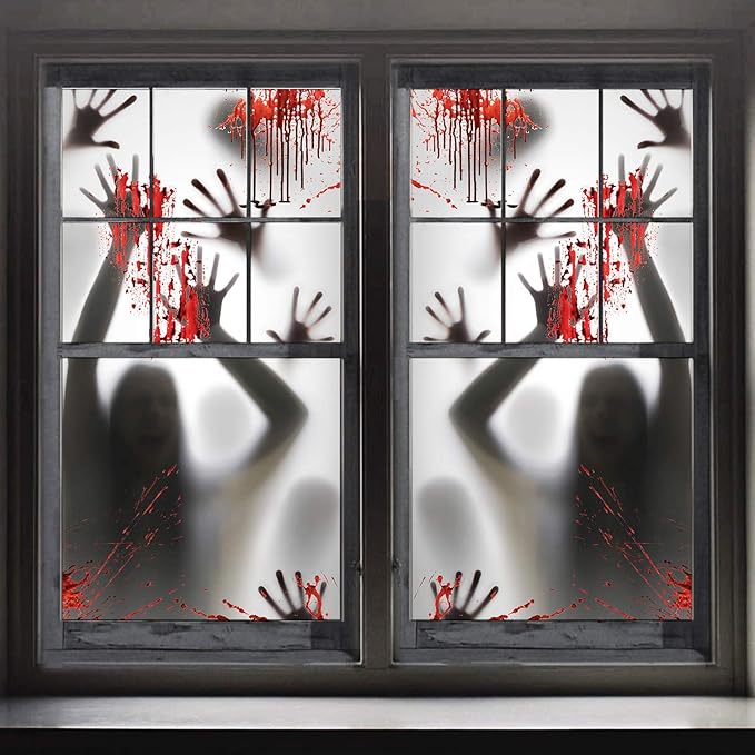2PCS Halloween Decoración de Casa Embrujada Ventana Puerta Cubierta