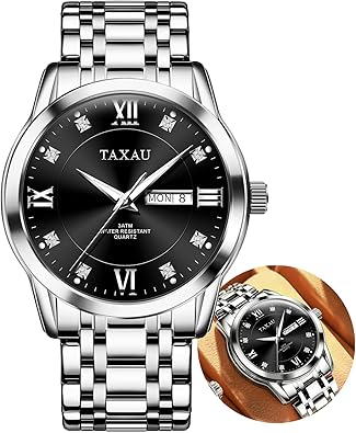 Reloj para hombre, reloj de banda de acero inoxidable, a21 relojes de diamantes para hombre, resistente al agua, reloj de cara grande fácil de leer con fecha, a21 reloj de cuarzo para hombre, reloj de