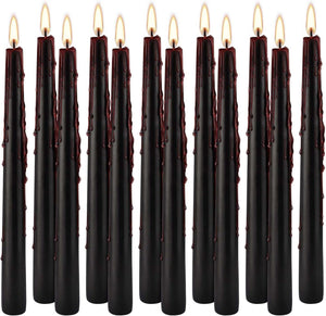 12PCS Velas de Agudeza Negras de 10 Pulgadas, Velas de Vampiro Lacas